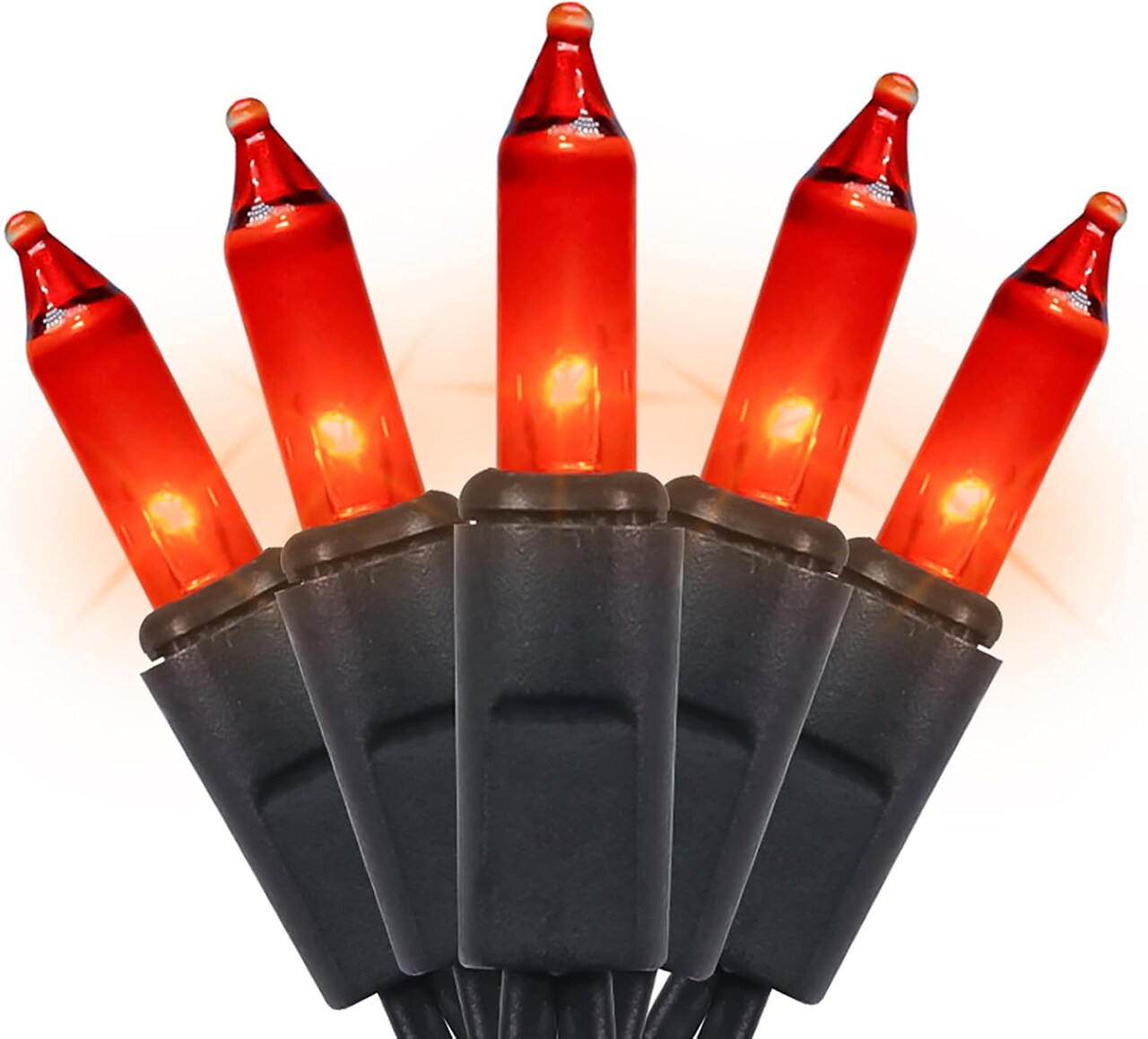 Halloween Orange String Lights – 35 Count, Incandescent Mini Bulbs, 8.5 ft, Black Wire, Connectable (Black Wire-Orange)
